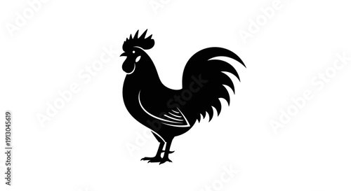 Black Silhouette of a Rooster Bird.