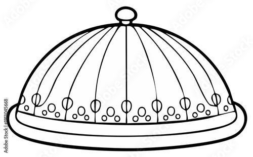 Vintage serving cloche with decorative circular patterns and central finial