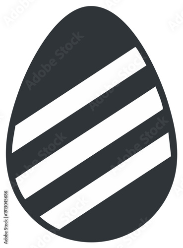 Simple black and white striped Easter egg icon flat vector graphic