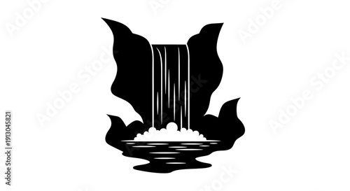 Black silhouette of a waterfall.