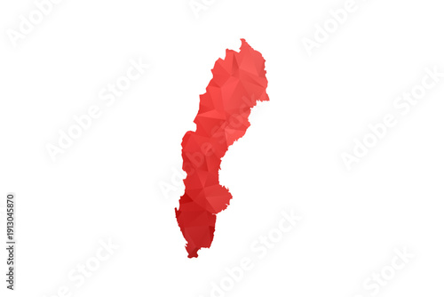 Sweden Map - Polygon Style Vector Illustration in Red Gradient, Low Poly Geometric Design, Isolated on White Background, Perfect for Infographics, Reports, and Educational Materials.
