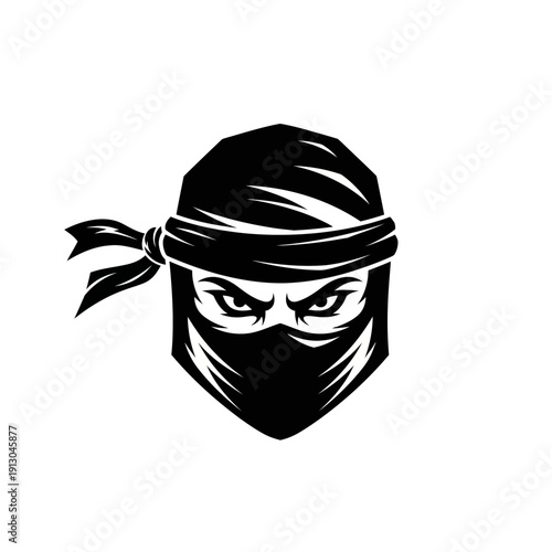Intense gaze of a stylized ninja warrior, embodying stealth and determination, perfect for a powerful logo or emblem representing martial arts and covert operations