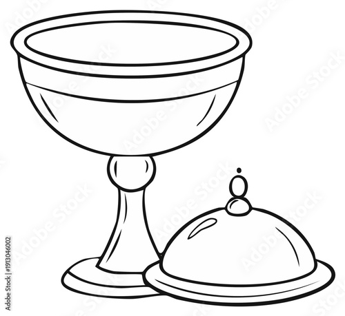 Simple line art illustration of a Christian communion chalice and ciborium