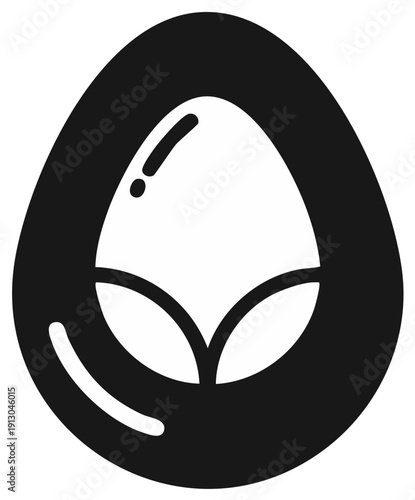 Minimalist vector drawing of an alien head inside an egg form; conceptual art for mysterious beings and science fiction themes.