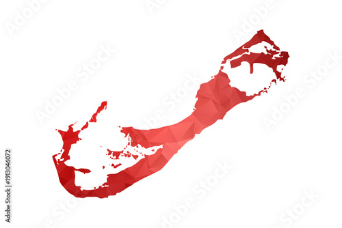 Bermuda Map - Polygon Style Vector Illustration in Red Gradient, Low Poly Geometric Design, Isolated on White Background, Perfect for Infographics, Reports, and Educational Materials.