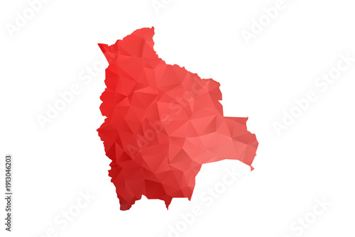 Bolivia Map - Polygon Style Vector Illustration in Red Gradient, Low Poly Geometric Design, Isolated on White Background, Perfect for Infographics, Reports, and Educational Materials.