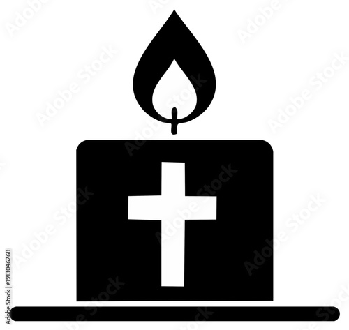 Black and white silhouette of a memorial candle with a Christian cross icon