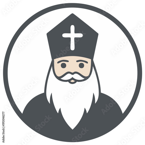 Iconic Christian Orthodox Priest Inside Circle. Vector Illustration