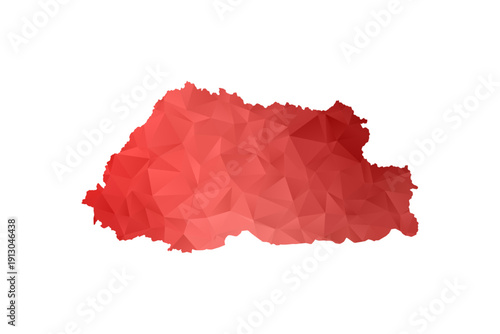 Bhutan Map - Polygon Style Vector Illustration in Red Gradient, Low Poly Geometric Design, Isolated on White Background, Perfect for Infographics, Reports, and Educational Materials.
