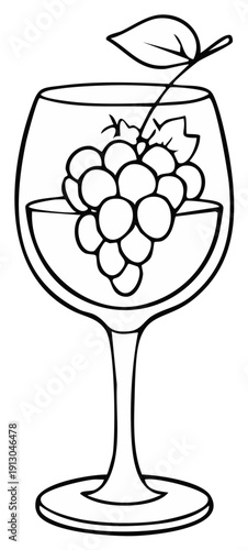 Wine glass with grapes illustration. Conceptual art of beverage and fruit.
