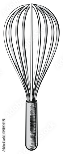 Hand-drawn sketch illustration of a kitchen whisk for beating eggs or mixing ingredients