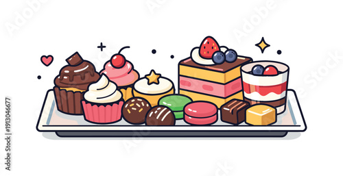 Dessert tray an elegant arrangement of assorted sweets neatly placed on a serving tray, creating a sense of celebration, indulgence and