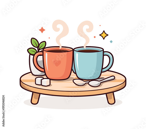 Relationship rituals and traditions reflected in a shared morning coffee moment with two cups gently touching on a small table, symbolizing