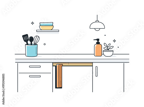 Cutting board slot. Minimal kitchen interior highlighting a slim cutting board slot integrated into cabinetry. Modern organization with calm