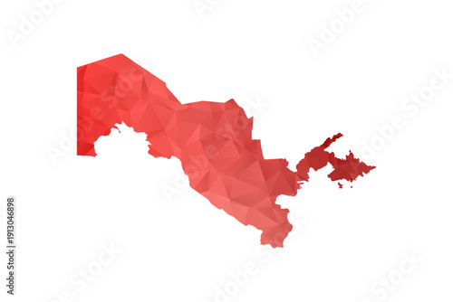 Uzbekistan Map - Polygon Style Vector Illustration in Red Gradient, Low Poly Geometric Design, Isolated on White Background, Perfect for Infographics, Reports, and Educational Materials.
