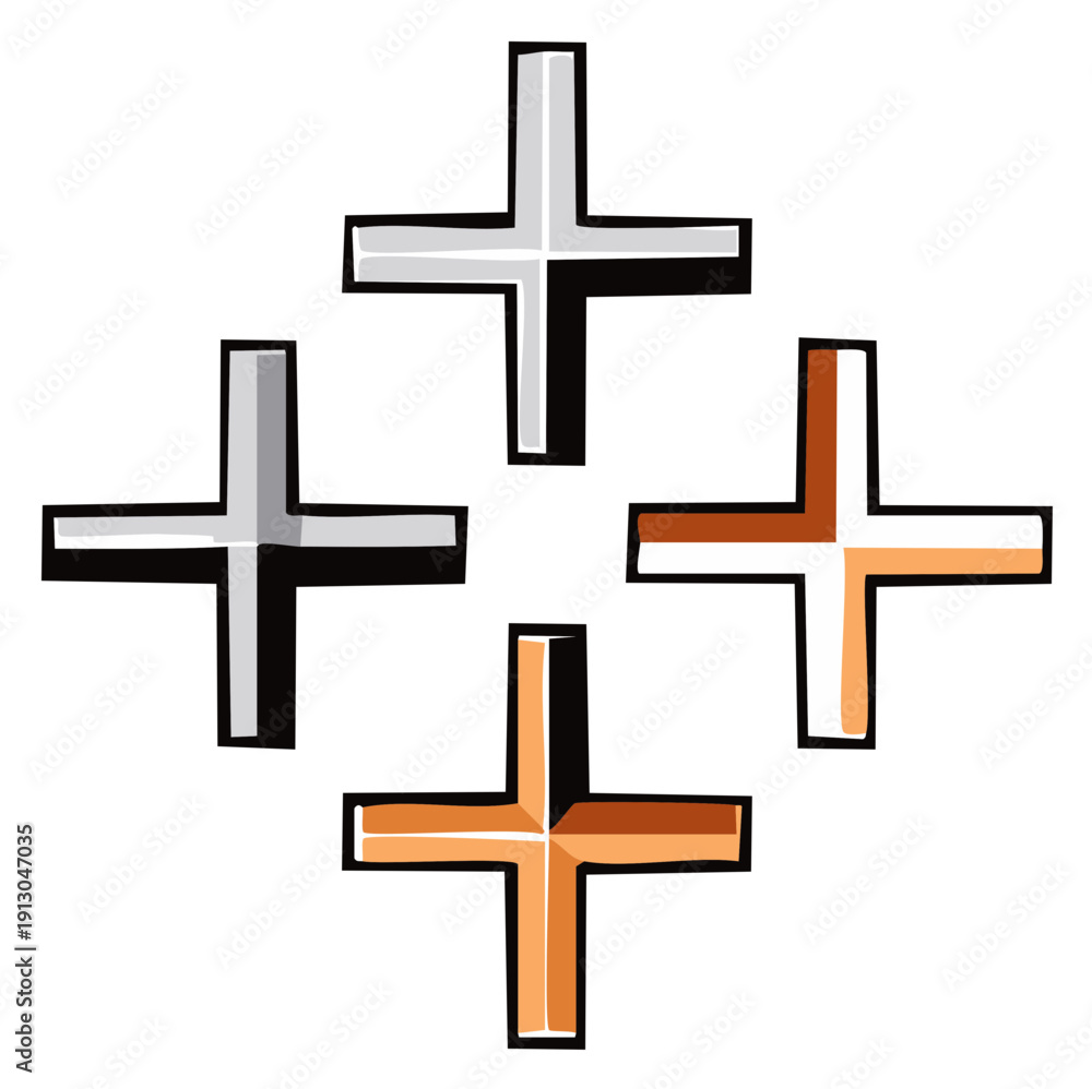 Fototapeta premium Four Colorful plus Signs in Geometric Formation Creating an Abstract Pattern