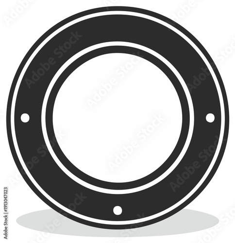 Modern black and white circular frame or badge icon with rivets minimalist vector design
