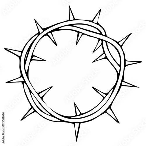 Hand drawn black and white crown of thorns with sharp points