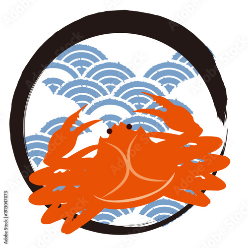和柄青海波と蟹の和風イラスト背景