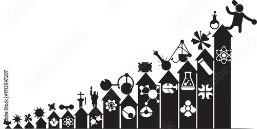 Silhouette of a child on a staircase of science