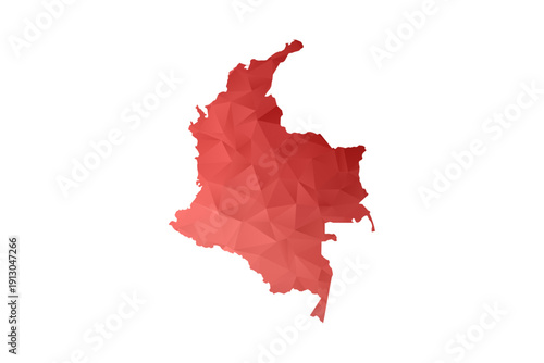 Colombia Map - Polygon Style Vector Illustration in Red Gradient, Low Poly Geometric Design, Isolated on White Background, Perfect for Infographics, Reports, and Educational Materials.