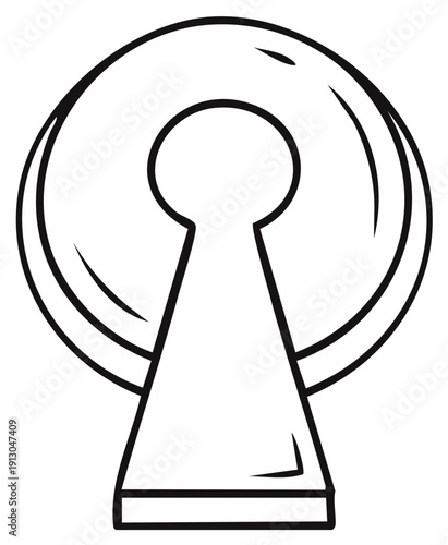 Antique Keyhole Silhouette Illustration with Circular Frame and Sharp Edges