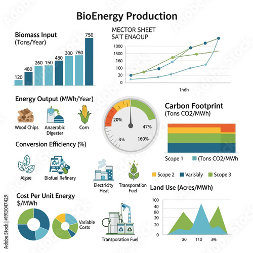 Bild auf Leinwand Bioenergy production sector sheet metrics.