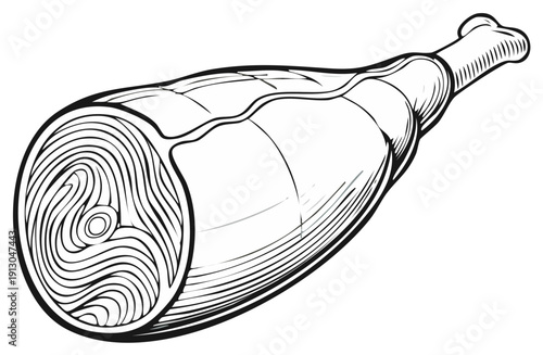 Ham Hock Engraving Style Drawing Meat Food Fresh Delicious Black Lines Meat Dish