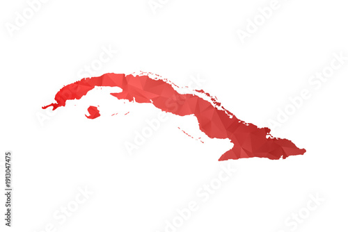Cuba Map - Polygon Style Vector Illustration in Red Gradient, Low Poly Geometric Design, Isolated on White Background, Perfect for Infographics, Reports, and Educational Materials.