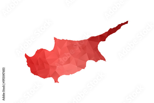 Cyprus Map - Polygon Style Vector Illustration in Red Gradient, Low Poly Geometric Design, Isolated on White Background, Perfect for Infographics, Reports, and Educational Materials.