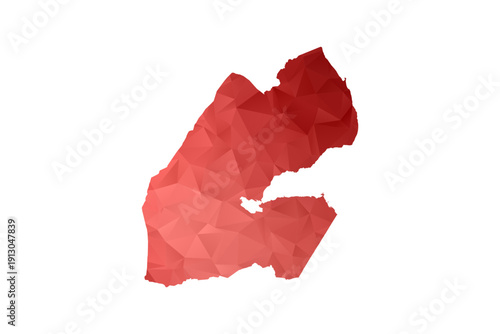 Djibouti Map - Polygon Style Vector Illustration in Red Gradient, Low Poly Geometric Design, Isolated on White Background, Perfect for Infographics, Reports, and Educational Materials.