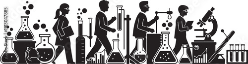 Silhouette of scientists working in a laboratory setting together