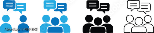 Minimalist Graphic of Social Interaction and Information Exchange, Group Discussion and Communication Symbols, vector, illustration, silhouette.