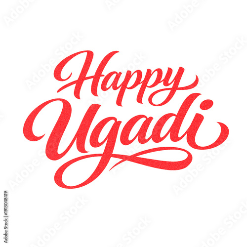 Happy ugadi red calligraphy typography isolated transparent background, for telugu and kannada new year celebration 