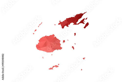 Fiji Map - Polygon Style Vector Illustration in Red Gradient, Low Poly Geometric Design, Isolated on White Background, Perfect for Infographics, Reports, and Educational Materials.