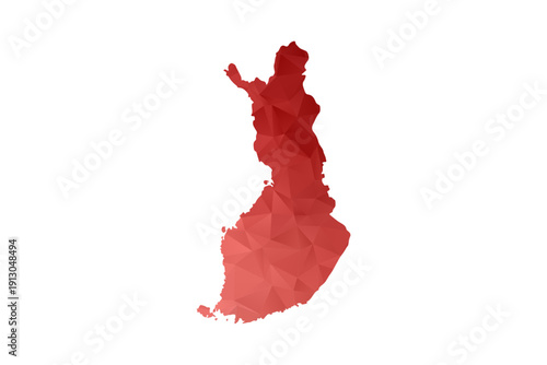 Finland Map - Polygon Style Vector Illustration in Red Gradient, Low Poly Geometric Design, Isolated on White Background, Perfect for Infographics, Reports, and Educational Materials.