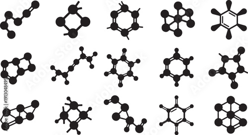 Molecular structures and chemical compounds in black and white