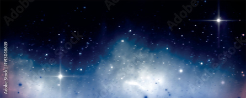 Gradient Mesh Deep Space Nebula with Bright Stars and Cosmic Dust Panorama. Cosmos background
