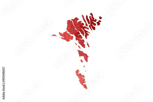 Faroe Islands Map - Polygon Style Vector Illustration in Red Gradient, Low Poly Geometric Design, Isolated on White Background, Perfect for Infographics, Reports, and Educational Materials.