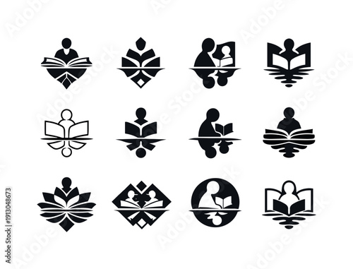 Journaling Icons Set. Journaling and reflective writing practices. Icon set. Set Logo of journaling and reflective writing practices: abstract self-reflection