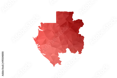 Gabon Map - Polygon Style Vector Illustration in Red Gradient, Low Poly Geometric Design, Isolated on White Background, Perfect for Infographics, Reports, and Educational Materials.
