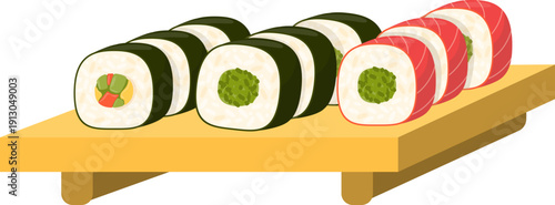 Japanese Food and Sushi Illustration Set Asian Cuisine Elements