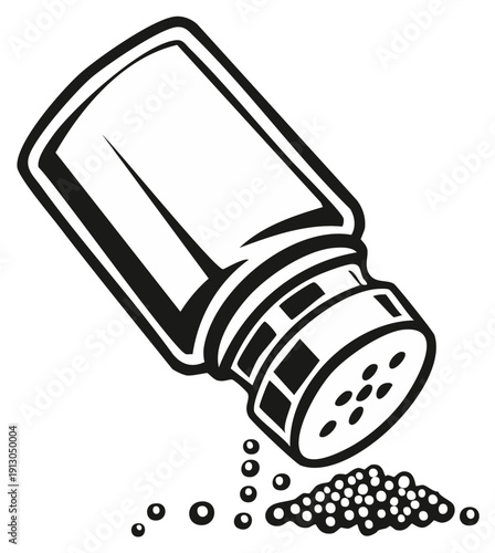 Salt shaker pouring salt, monochrome illustration