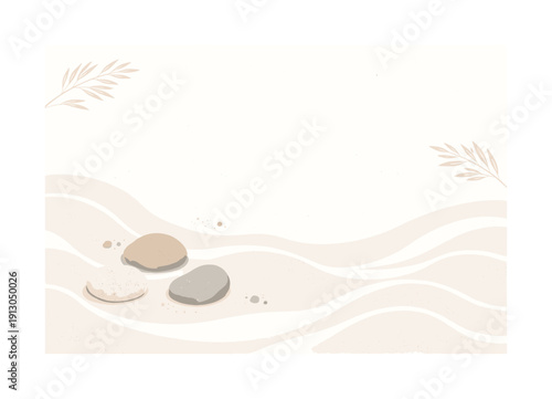    Sand and stone. Minimal natural texture inspired by beaches and dry landscapes, with gentle sand patterns and stone accents. Calm editorial