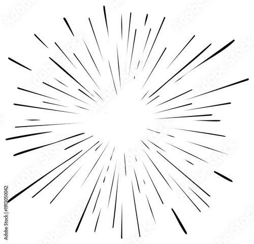 Dynamic burst of thin black lines radiating outwards from a central bright white light source