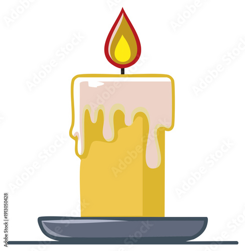 Illuminated Candle with Melting Wax on a Holder Providing Warmth and Light with Soft Glow