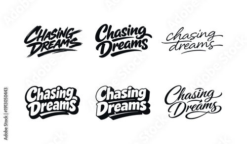 Chasing dreams lettering. Set lettering. harmonious lettering variations of the same emblematic concept, each with different artistic
