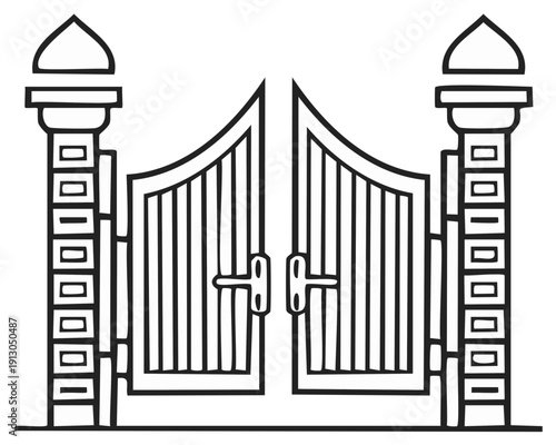 Elegant Ornate Entrance Gate with Decorative Pillars and Arched Doors