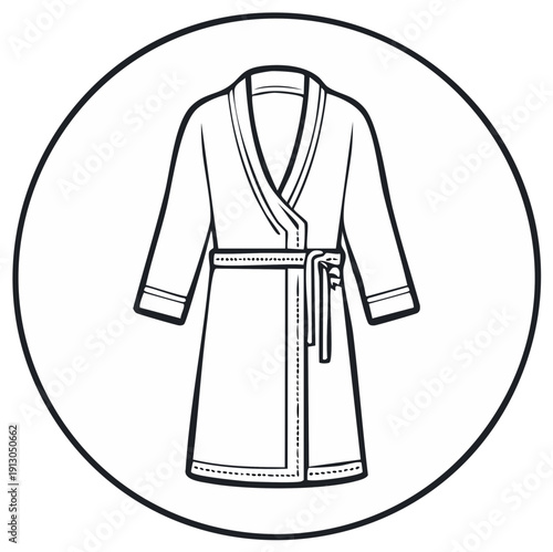 Minimalist outline illustration of a bathrobe within a circle