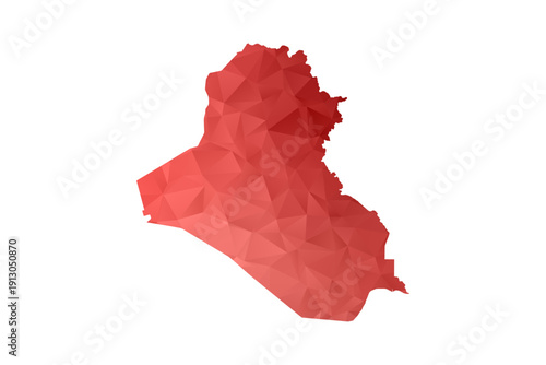 Iraq Map - Polygon Style Vector Illustration in Red Gradient, Low Poly Geometric Design, Isolated on White Background, Perfect for Infographics, Reports, and Educational Materials.